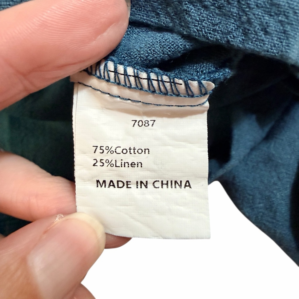 PrettyGarden Chic XXL Teal Linen Blend Cropped Long Sleeve Top - Picture 3 of 12